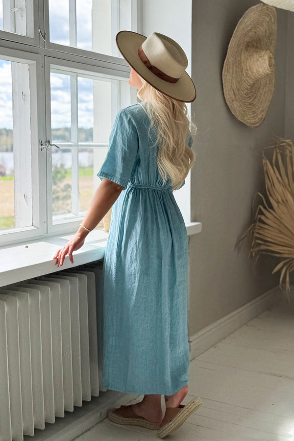 Collins linen dress, aqua