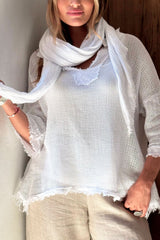 Crochet mesh puuvillahuivi, valkoinen