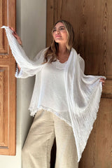 Crochet mesh puuvillahuivi, valkoinen