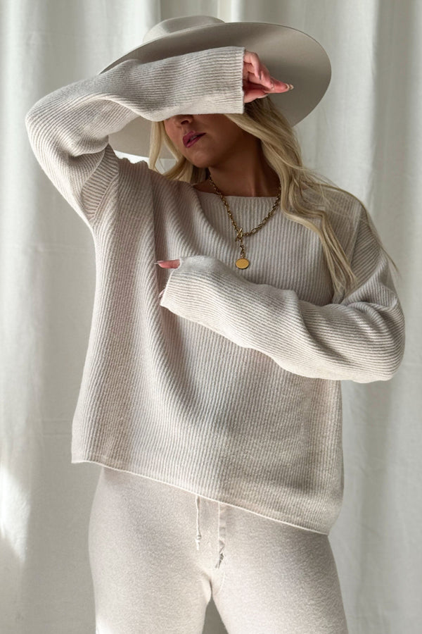 Cutie ribbed neule, light beige