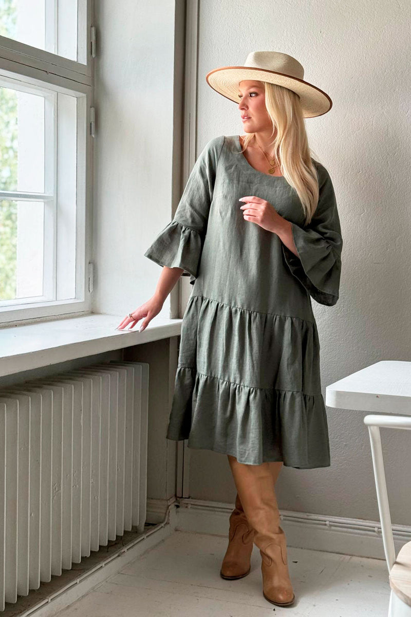 Daffodil linen dress, camo