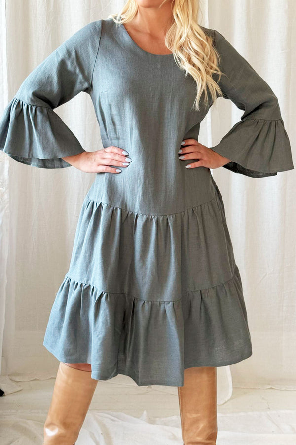 Daffodil linen dress, Smokey blue