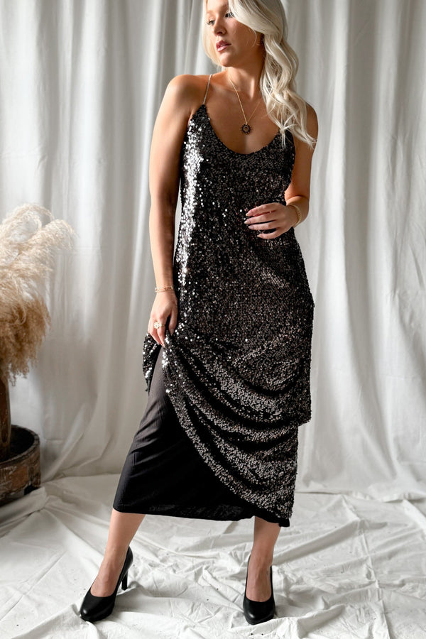 Dancing Queen sequin dress, silver-black