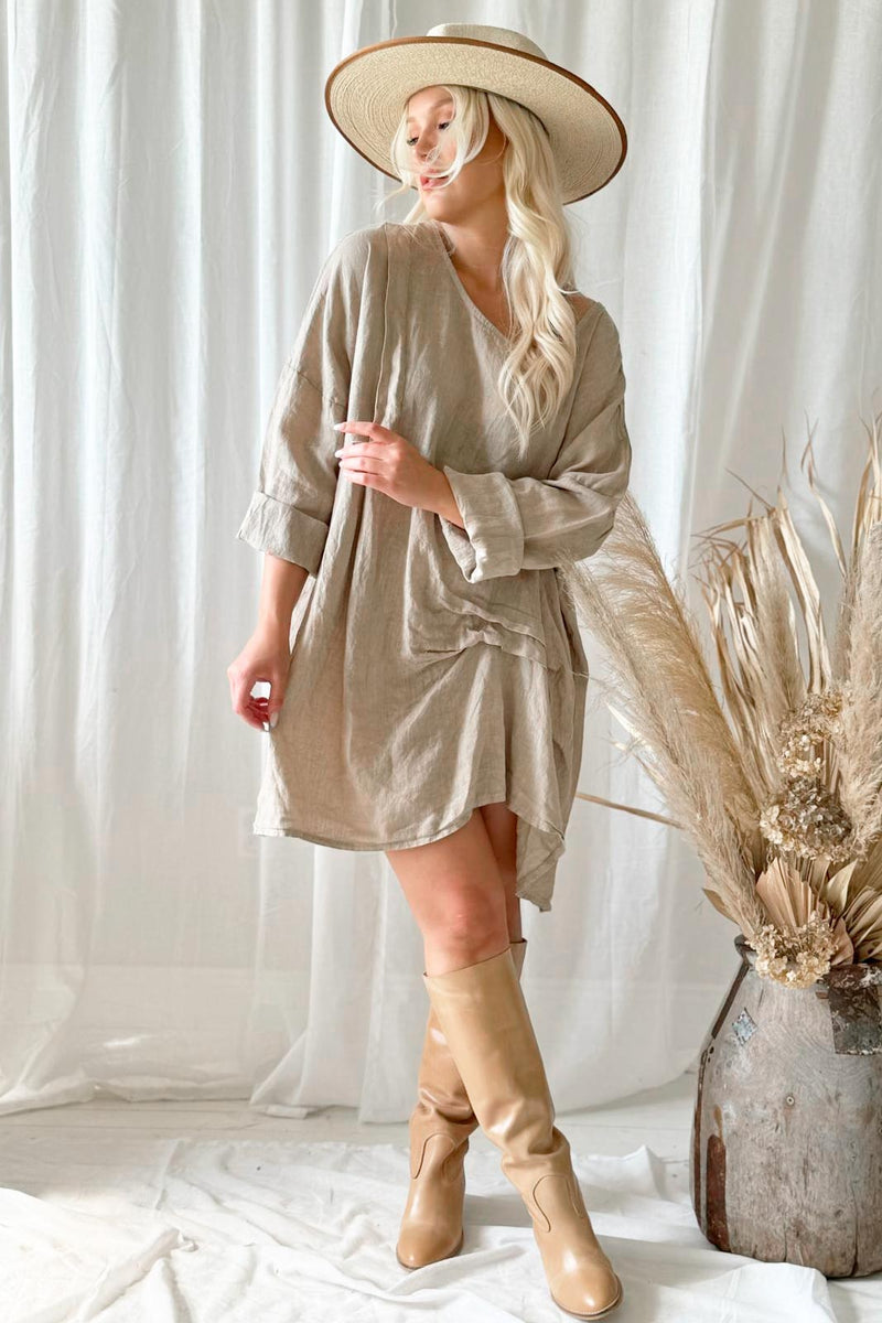 Delisa linen tunic, cashmere