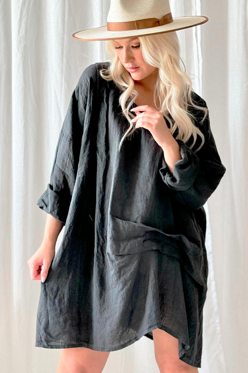 Delisa linen tunic, dark grey