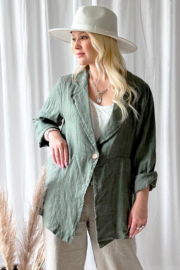 Eleanor linen jacket, khaki