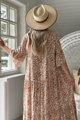 Elena viskoosimekko, beige floral
