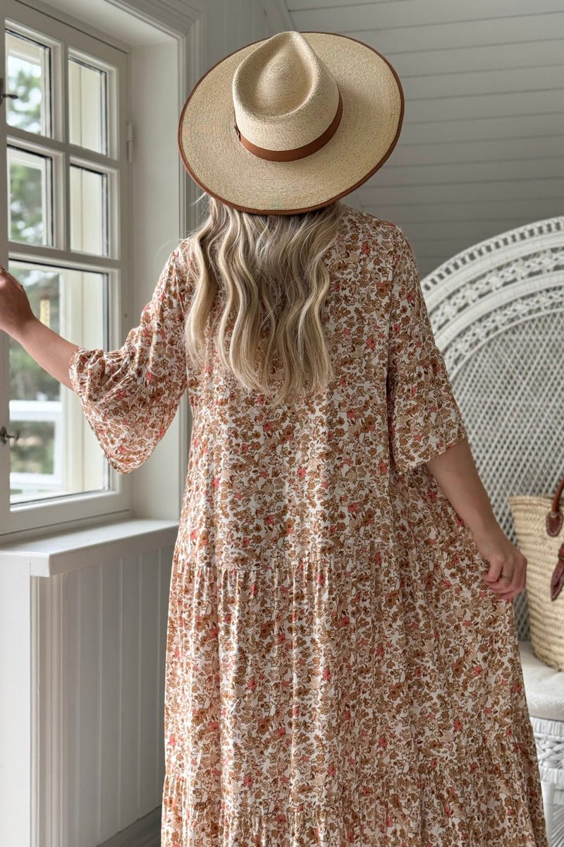 Elena viskoosimekko, beige floral