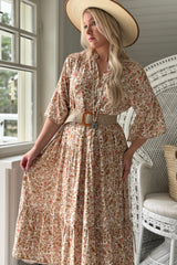 Elena viskoosimekko, beige floral