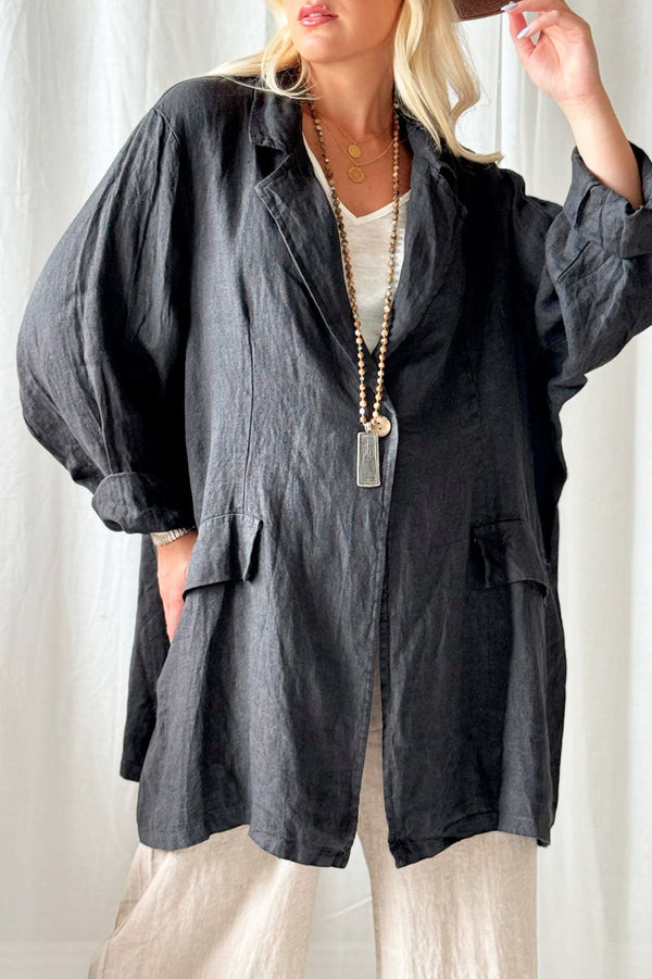 Emera linen jacket, dark grey