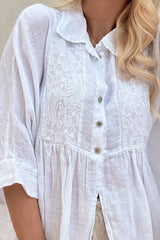Emil embroidery linen shirt, white
