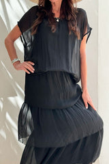 Esmeralda silk blend skirt, black