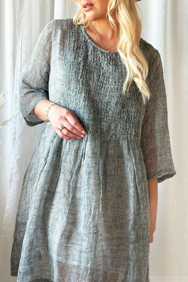 Flora linen dress, grey