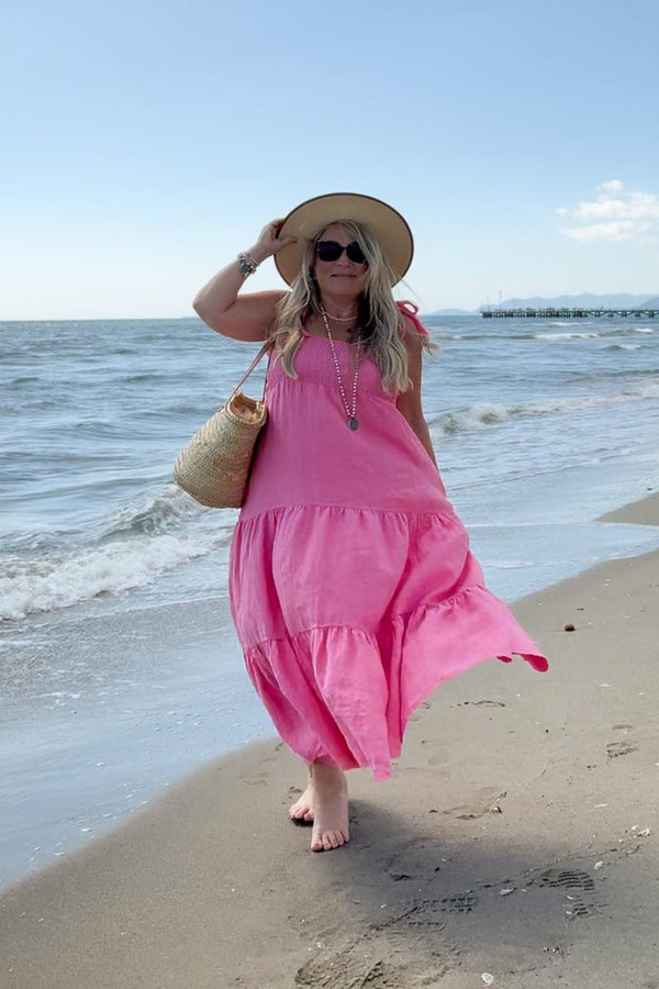 Florentino linen dress, malibu pink