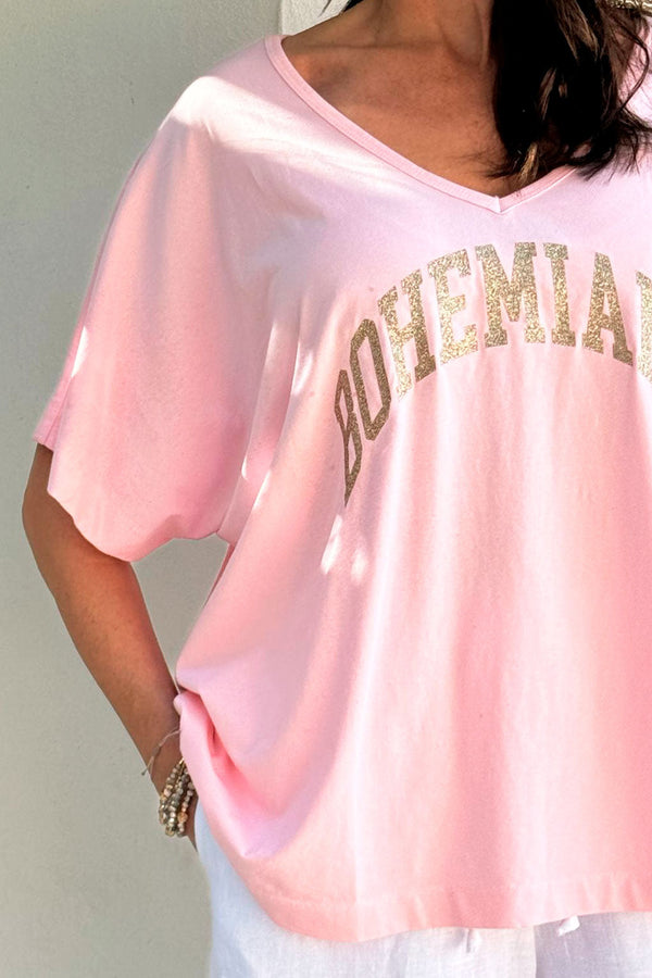 Bohemiana glitter t-paita, vaaleanpunainen
