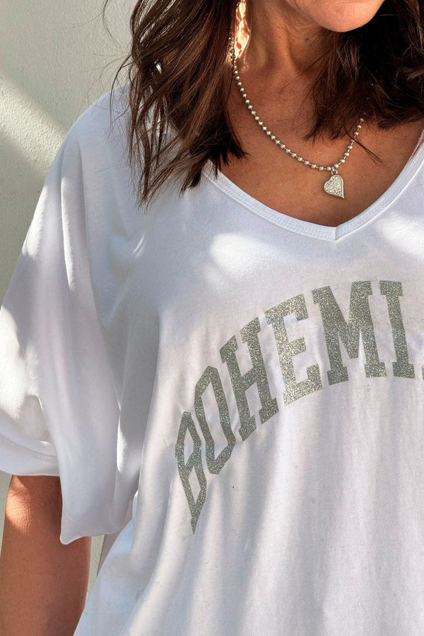 Bohemiana glitter t-shirt silver, white