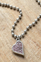 Heart ball chain kaulakoru, pink