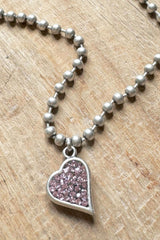 Heart ball chain necklace, pink