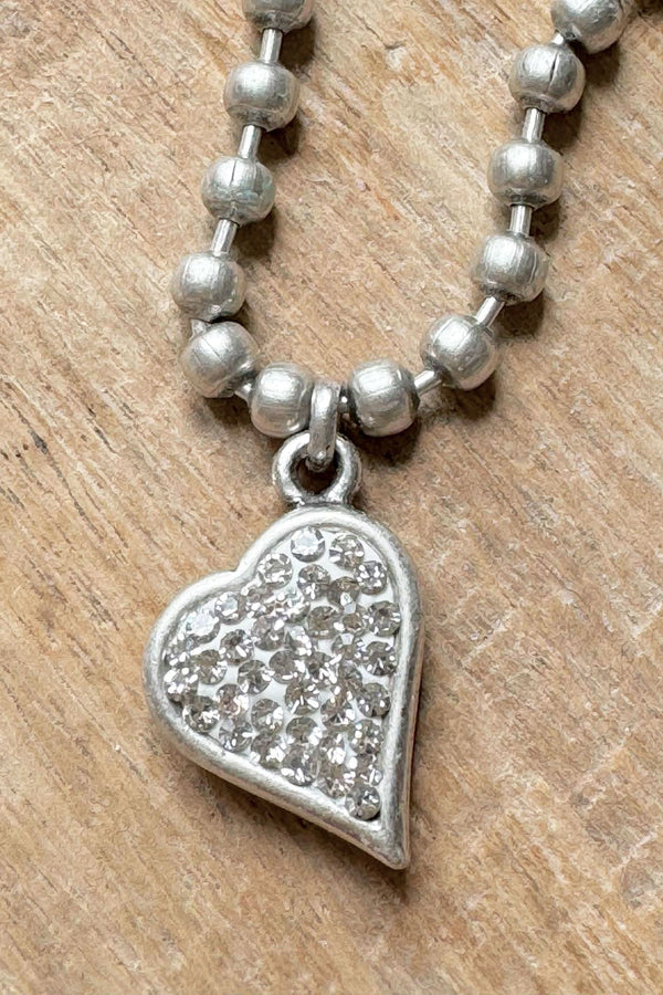 Heart ball chain necklace, silver