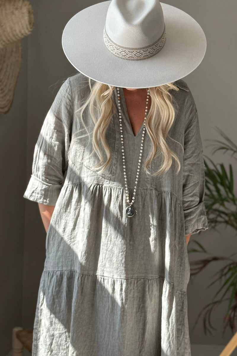 Helenia pellavamekko, taupe