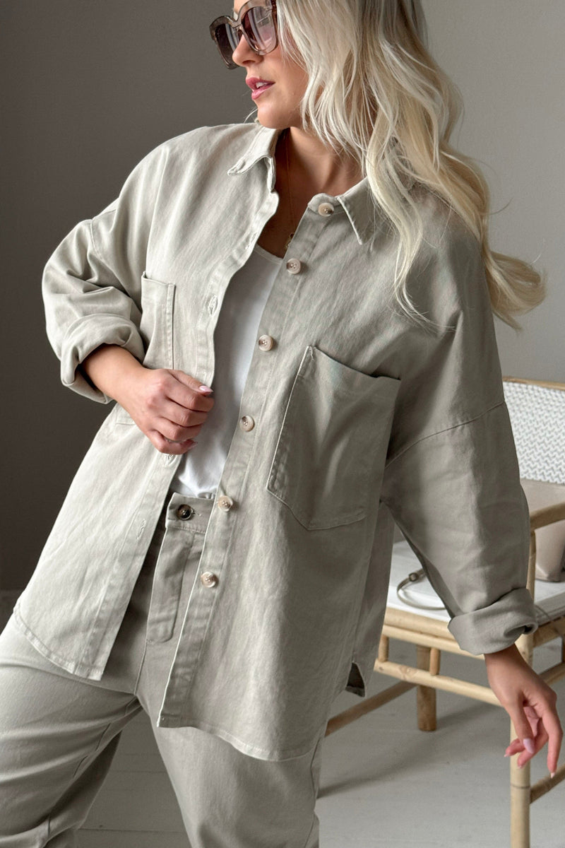 Henrike casual puuvilla paitatakki, beige