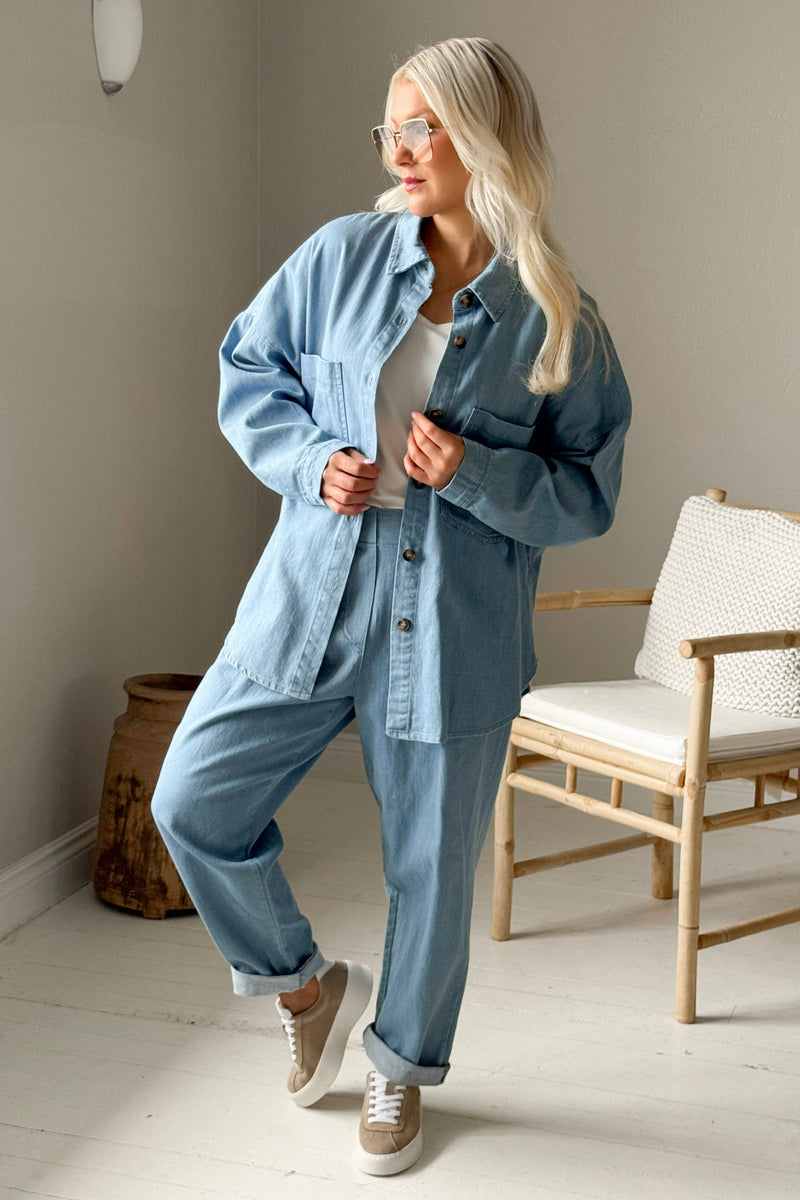 Henrike casual puuvilla paitatakki, light wash denim