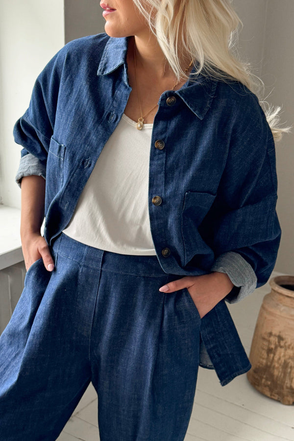 Henrike casual cotton overshirt, mid wash denim