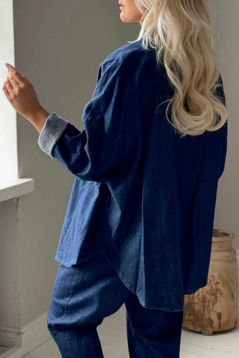 Henrike casual cotton overshirt, mid wash denim
