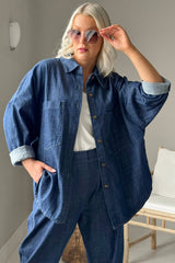 Henrike casual cotton overshirt, mid wash denim