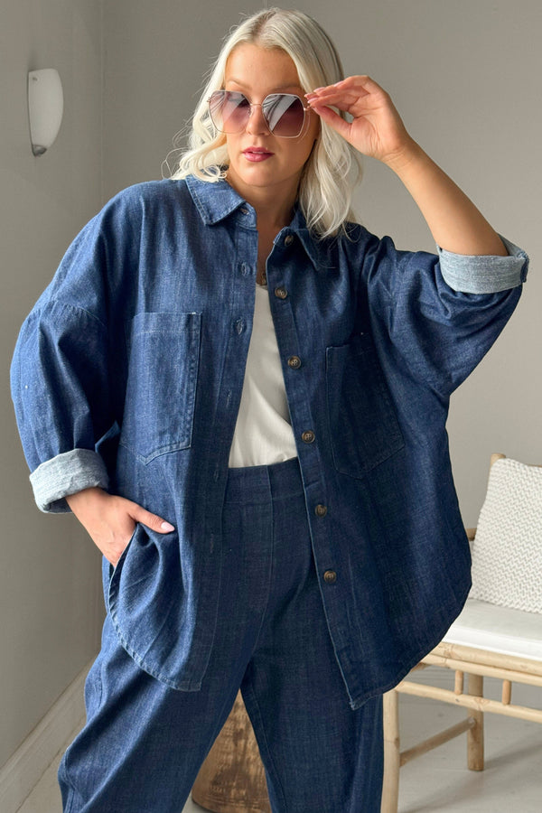 Henrike casual cotton overshirt, mid wash denim