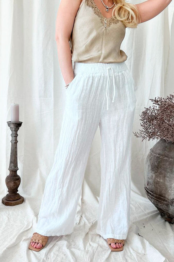 Holiday linen pants, white
