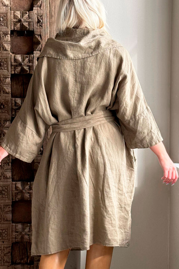 Iridea linen dress, khaki