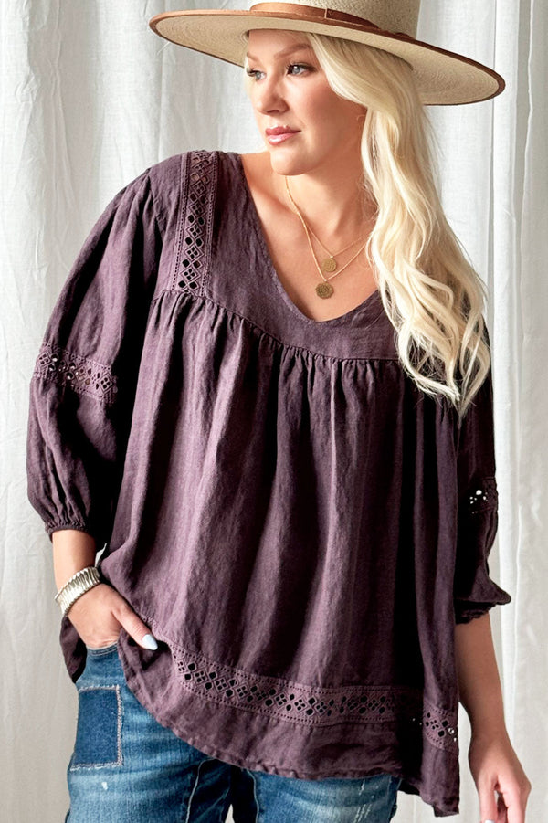 Ischia linen shirt, grape