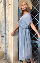 Ivanna silk blend dress, blue