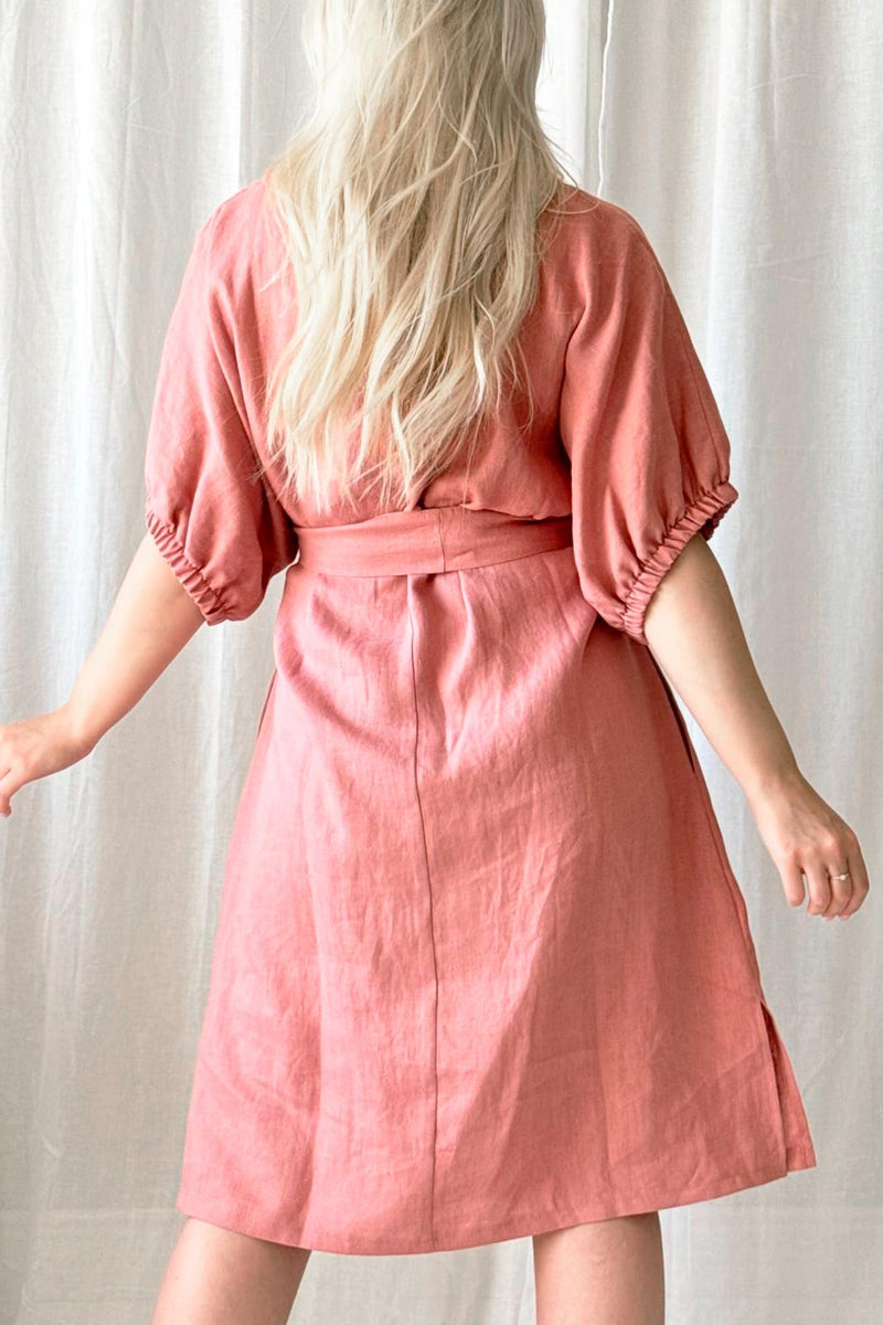 Juno linen dress, peach blush