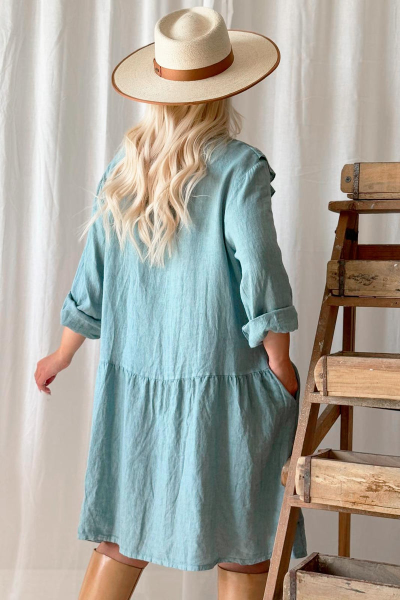 Leonore linen dress, ocean