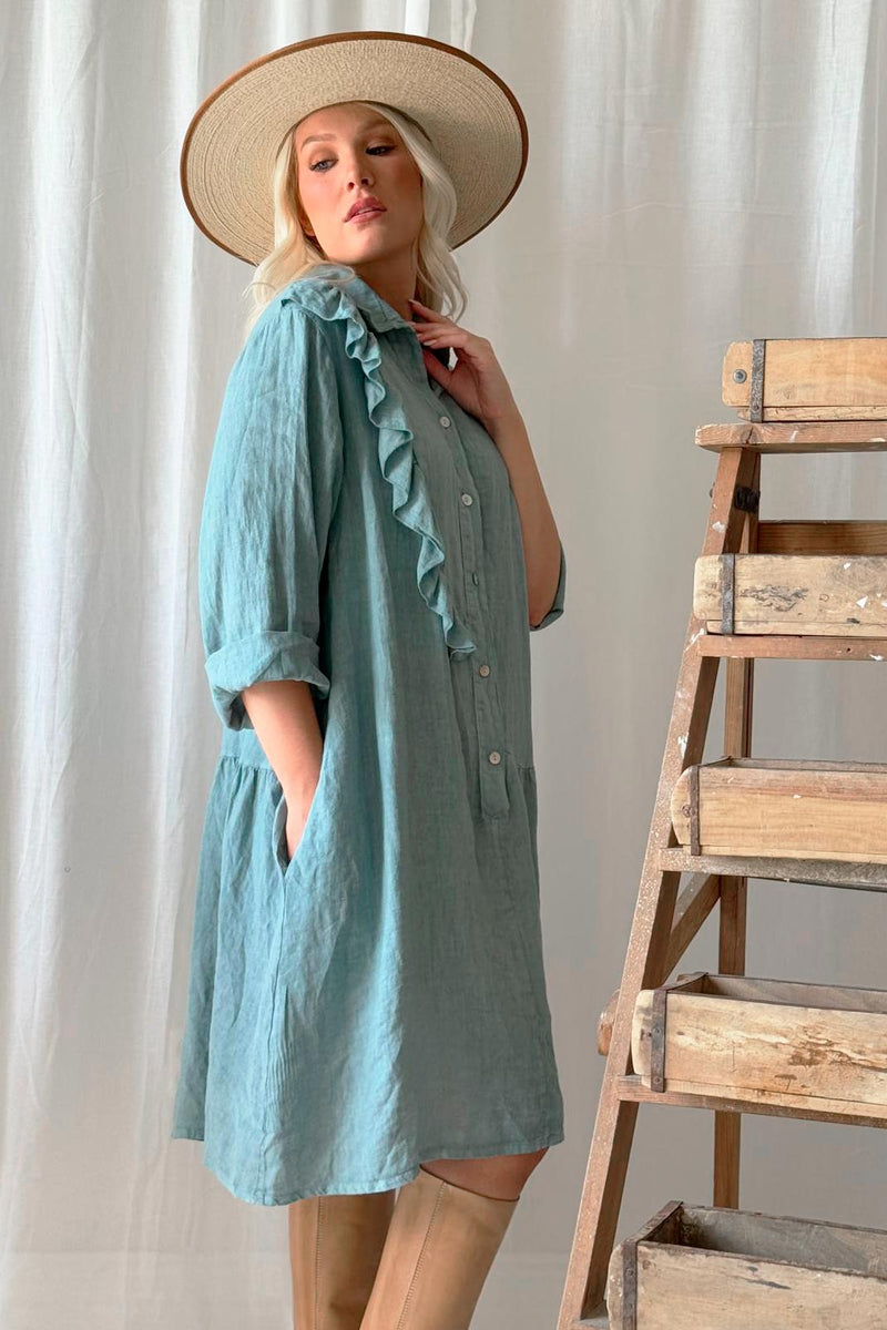 Leonore linen dress, ocean