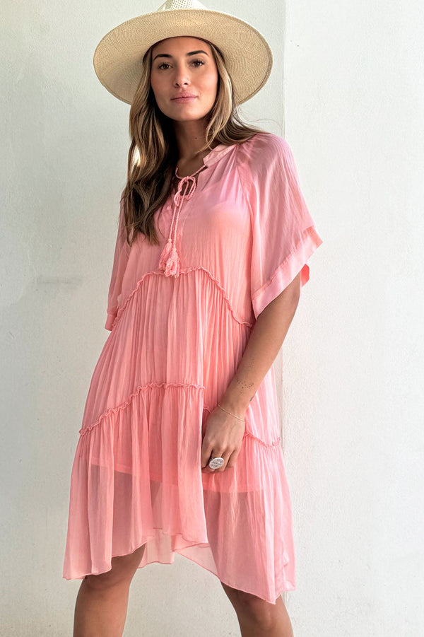 Lillia silk blend dress, peach pink