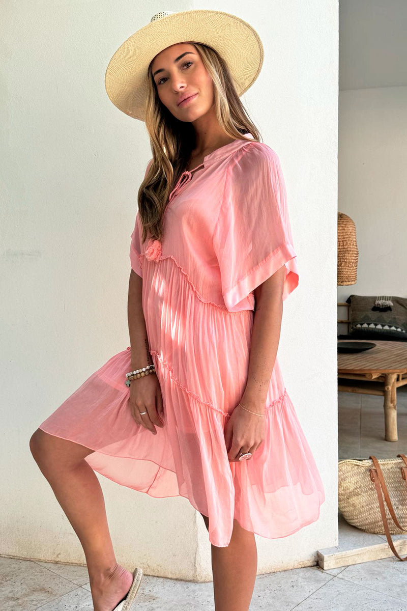 Lillia silk blend dress, peach pink