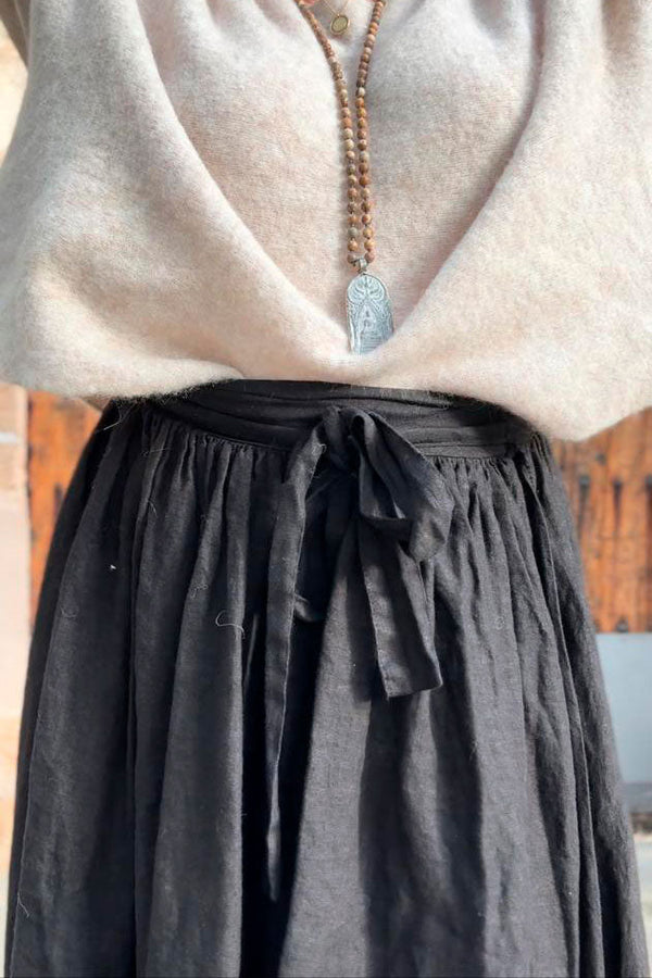 Bohemiana linen wrap skirt, black