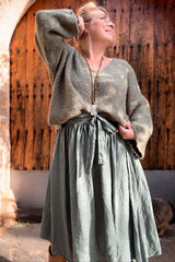Bohemiana linen wrap skirt, khaki