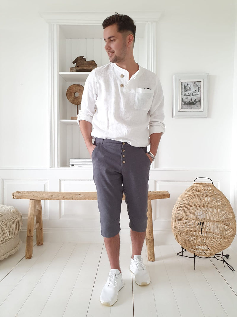 Linen shorts tease men, graphite