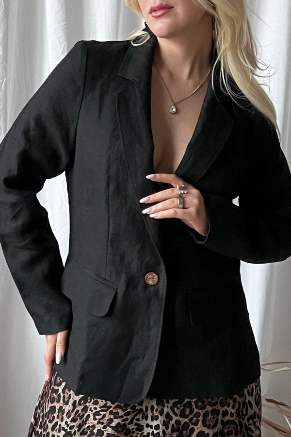 Linen blazer, black