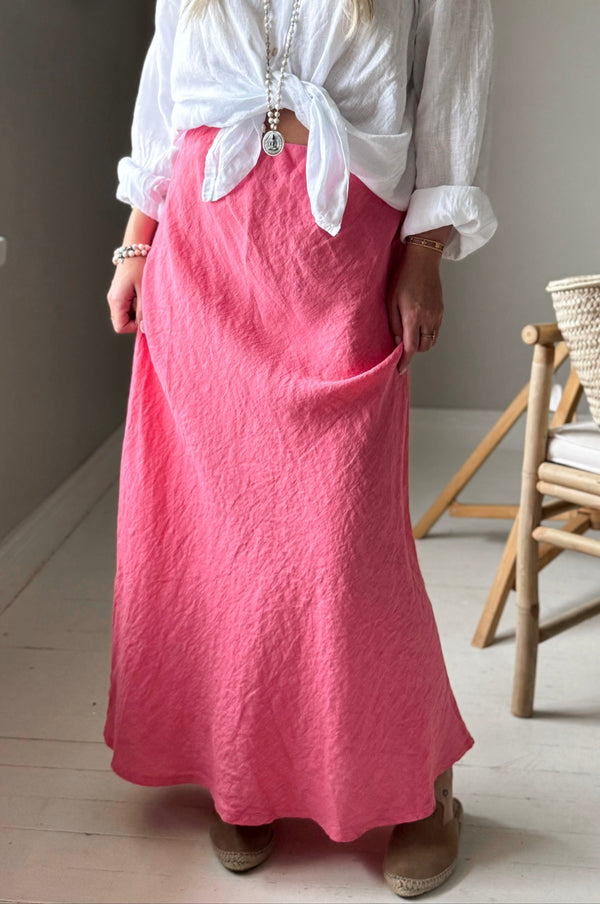 Linen pencil skirt, malibu pink