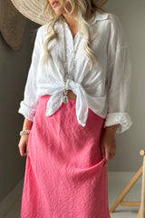 Linen pencil skirt, malibu pink
