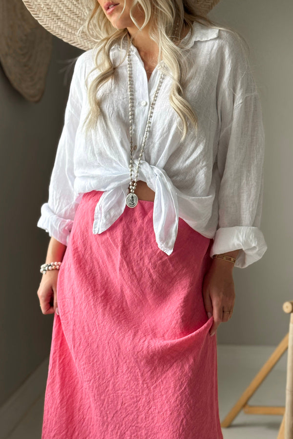 Linen pencil skirt, malibu pink