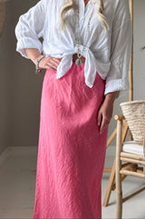 Linen pencil skirt, malibu pink