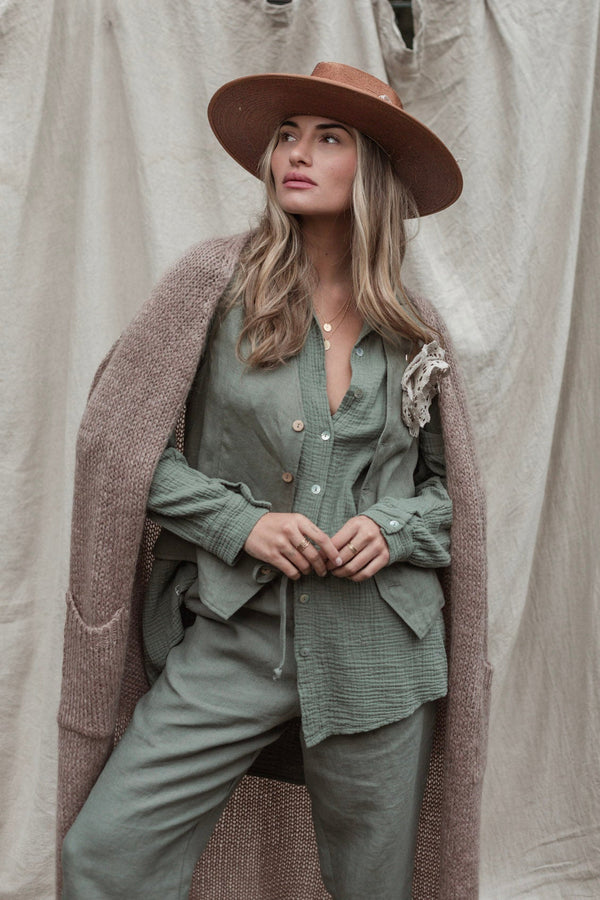 Jess linen vest, camo green
