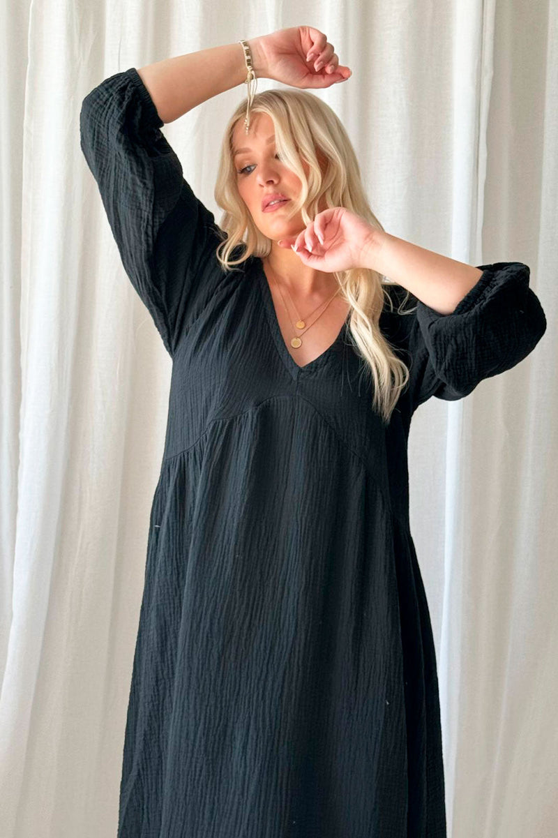 Louella cotton dress, black