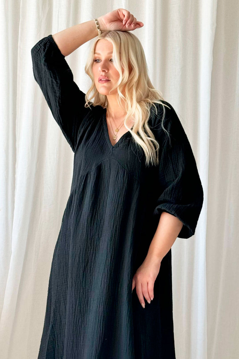 Louella cotton dress, black